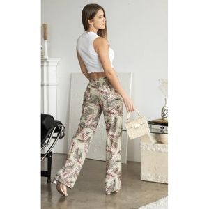 Calo 1850 Linen Pants 32" Inseam Drawstring Smocked Waist Printed Beach Pants